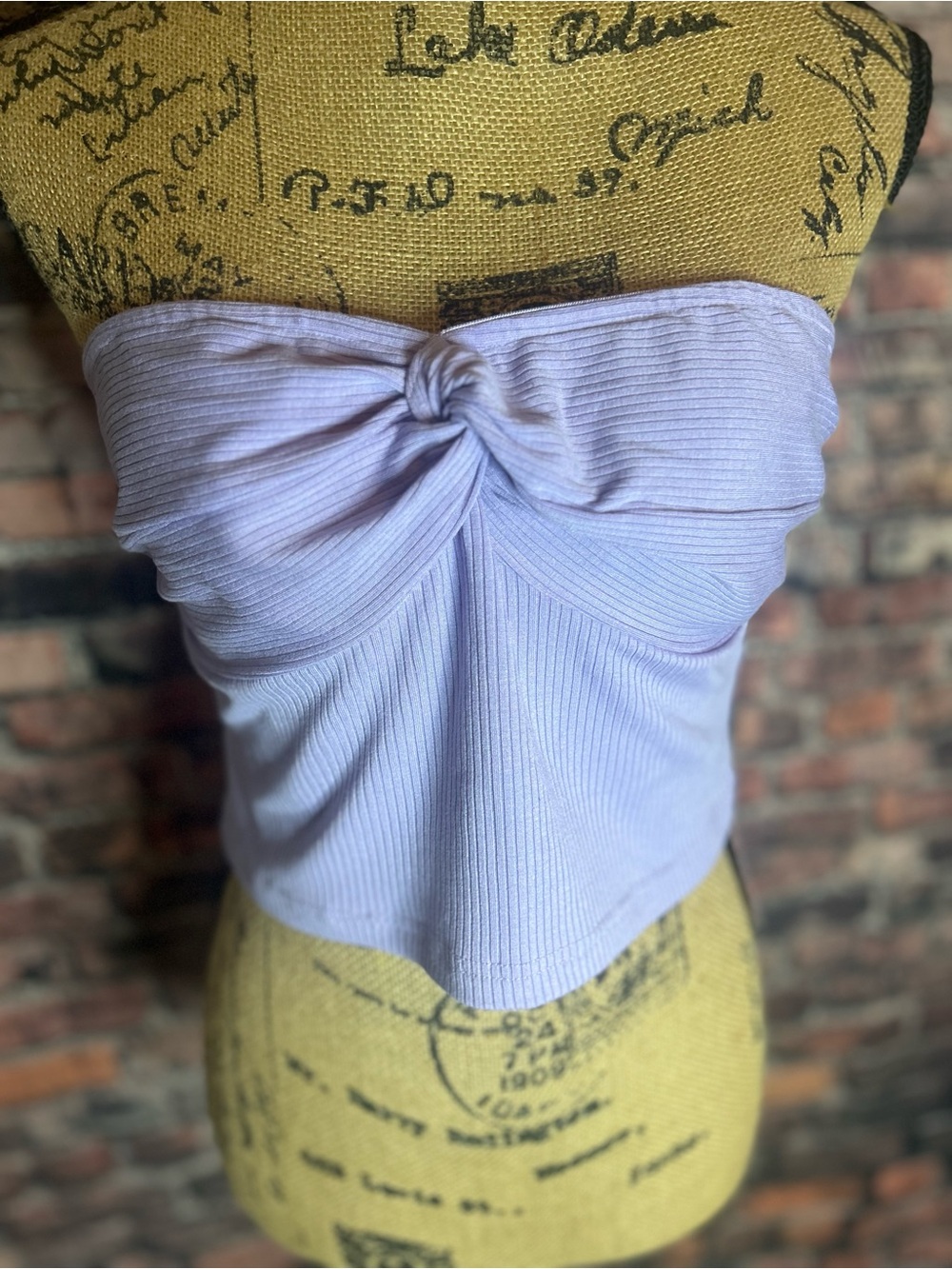 SHEIN Lavender Ribbed Strapless Twist-Front Tube Top